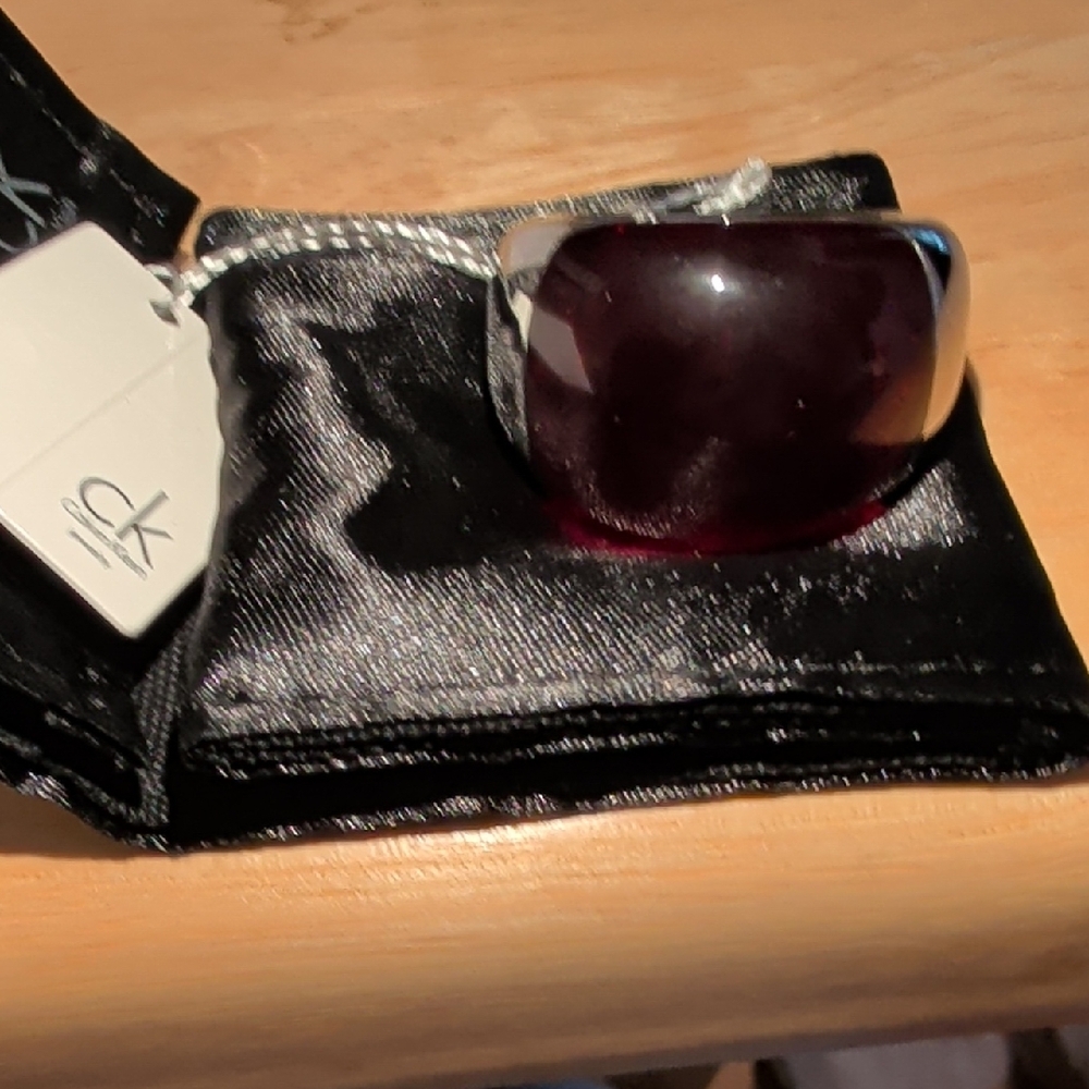 Calvin Klein Men's Ring with Burgundy and Silver. Size 9